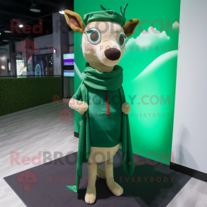 Green Deer mascot costume character dressed with a Polo Shirt and Shawls