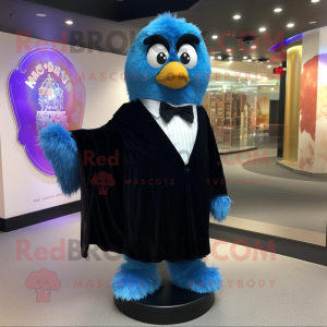 Blue Fried Rice mascot costume character dressed with a Tuxedo and Shawl pins