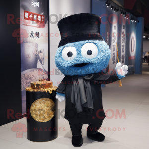 Blue Fried Rice mascot costume character dressed with a Tuxedo and Shawl pins