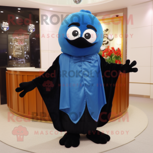 Blue Fried Rice mascot costume character dressed with a Tuxedo and Shawl pins