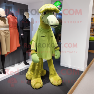 Lime Green Camel mascot costume character dressed with a Bootcut Jeans and Shoe laces