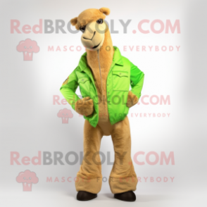 Lime Green Camel mascot costume character dressed with a Bootcut Jeans and Shoe laces