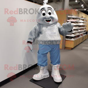 Silver Ice mascot costume character dressed with a Chambray Shirt and Shoe laces