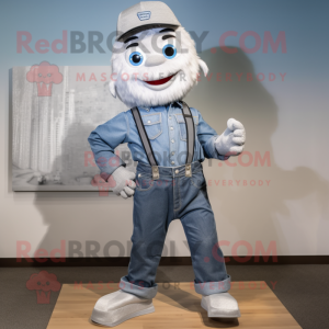 Silver Ice mascot costume character dressed with a Chambray Shirt and Shoe laces