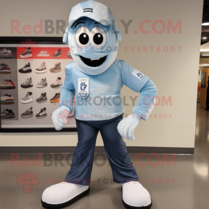 Silver Ice mascot costume character dressed with a Chambray Shirt and Shoe laces