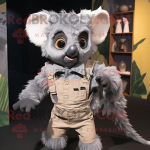 Gray Aye-Aye mascot costume character dressed with a Romper and Belts