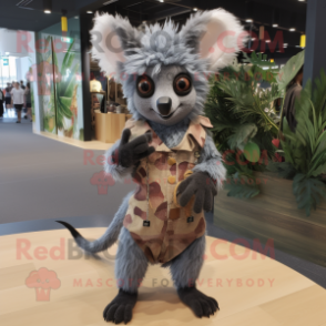 Gray Aye-Aye mascot costume character dressed with a Romper and Belts