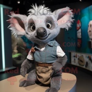 Gray Aye-Aye mascot costume character dressed with a Romper and Belts