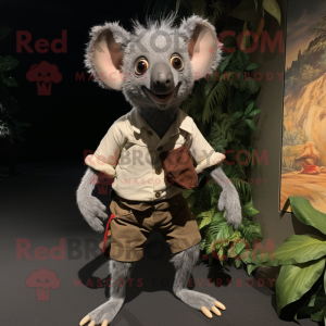 Gray Aye-Aye mascot costume character dressed with a Romper and Belts