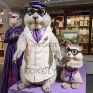 Lavender Marmot mascot costume character dressed with a Wedding Dress and Eyeglasses