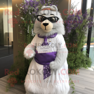 Lavender Marmot mascot costume character dressed with a Wedding Dress and Eyeglasses
