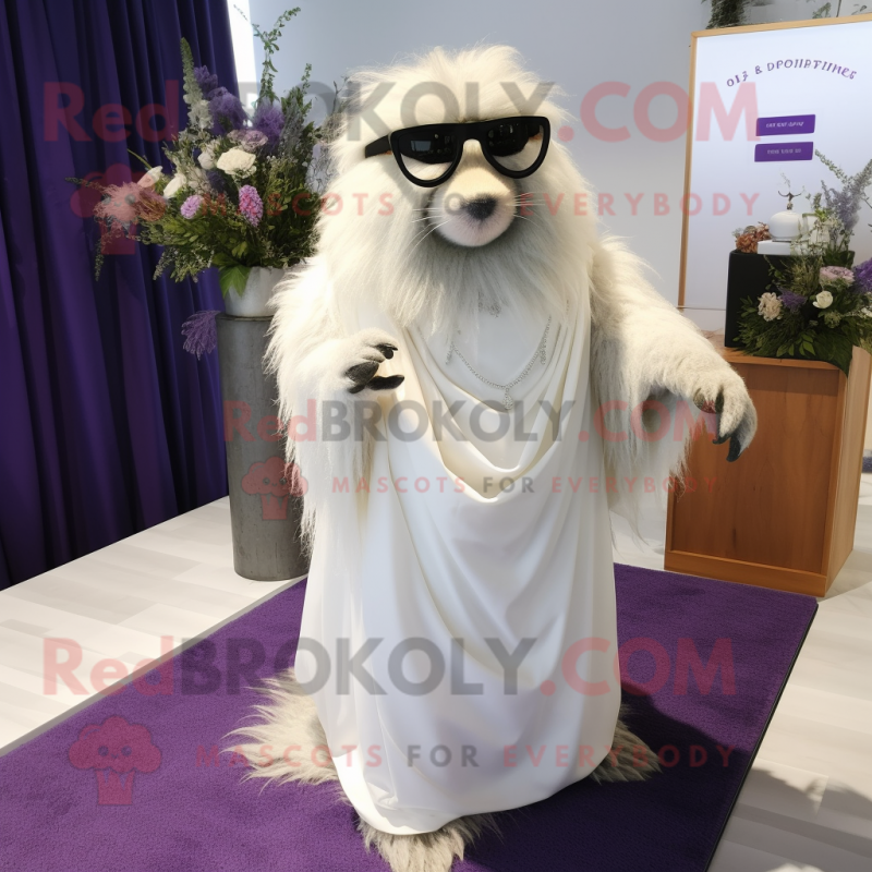 Lavender Marmot mascot costume character dressed with a Wedding Dress and Eyeglasses