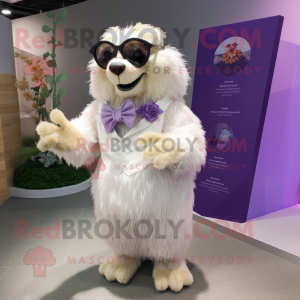 Lavender Marmot mascot costume character dressed with a Wedding Dress and Eyeglasses