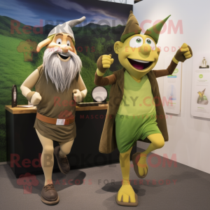 Olive Wizard mascot costume character dressed with a Running Shorts and Watches
