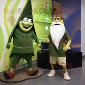 Olive Wizard mascot costume character dressed with a Running Shorts and Watches