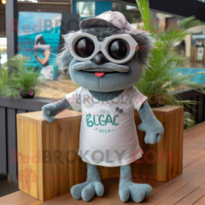 Gray Ceviche mascot costume character dressed with a Henley Shirt and Sunglasses