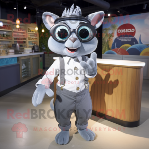 Gray Ceviche mascot costume character dressed with a Henley Shirt and Sunglasses