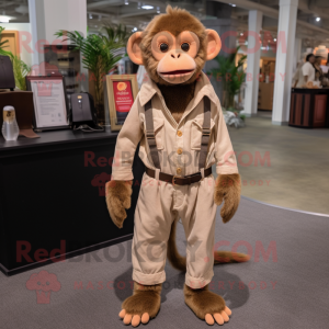 Tan Monkey mascot costume character dressed with a Corduroy Pants and Hairpins