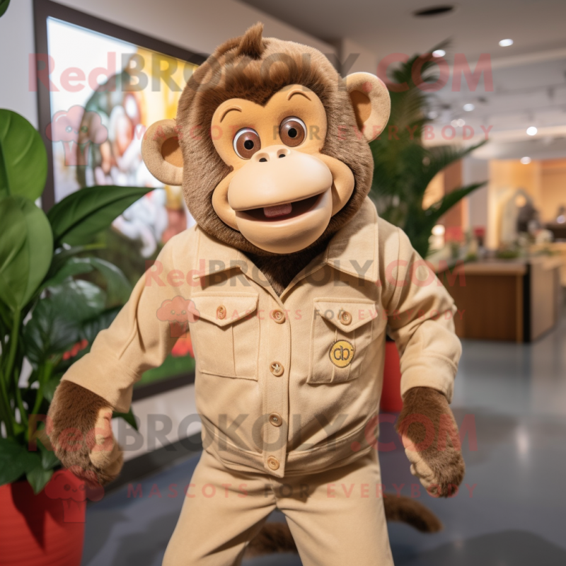 Tan Monkey mascot costume character dressed with a Corduroy Pants and Hairpins