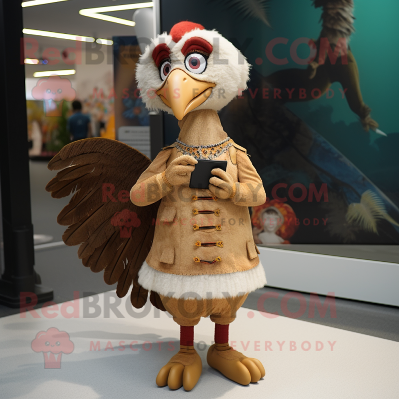 Tan Turkey mascot costume character dressed with a Skirt and Brooches