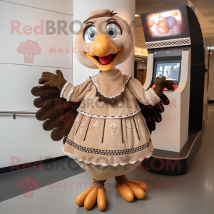 Tan Turkey mascot costume character dressed with a Skirt and Brooches
