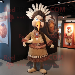 Tan Turkey mascot costume character dressed with a Skirt and Brooches