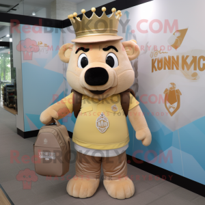 Tan King mascot costume character dressed with a Polo Shirt and Backpacks