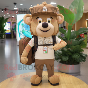 Tan King mascot costume character dressed with a Polo Shirt and Backpacks