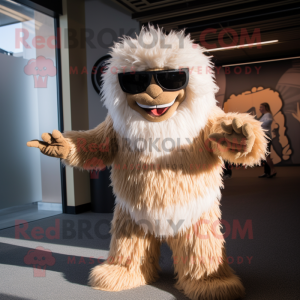 Tan Yeti mascot costume character dressed with a Bodysuit and Sunglasses