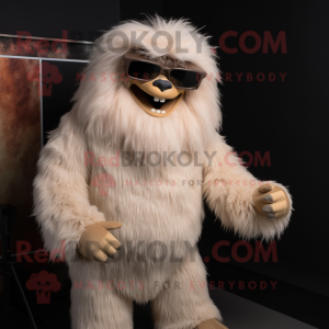 Tan Yeti mascot costume character dressed with a Bodysuit and Sunglasses