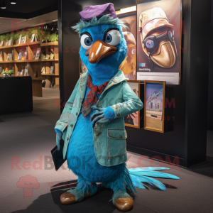 Turquoise Pheasant mascot costume character dressed with a Bootcut Jeans and Cufflinks