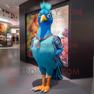 Turquoise Pheasant mascot costume character dressed with a Bootcut Jeans and Cufflinks