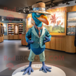 Turquoise Pheasant mascot costume character dressed with a Bootcut Jeans and Cufflinks