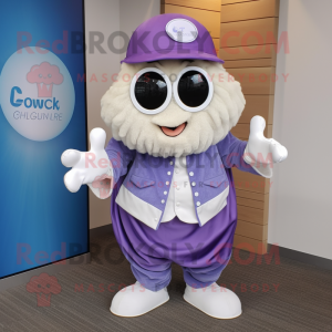 Lavender Oyster mascot costume character dressed with a Jacket and Headbands