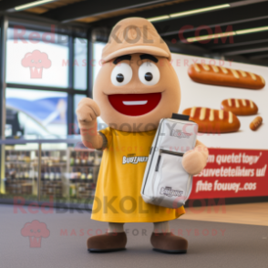 Beige Currywurst mascot costume character dressed with a Shorts and Wallets