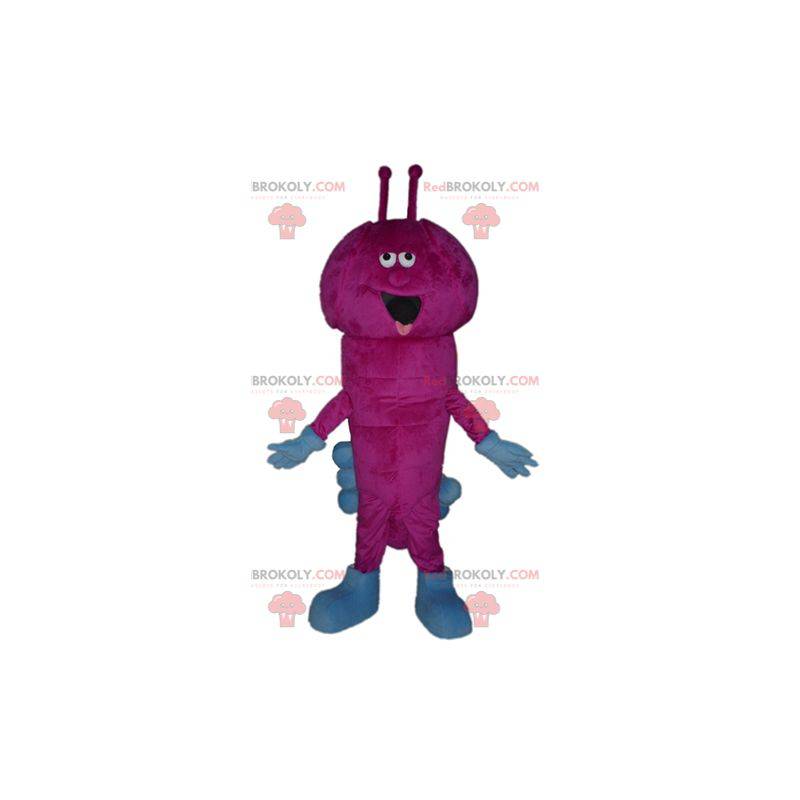 Mascota de oruga rosa y azul muy divertida - Redbrokoly.com