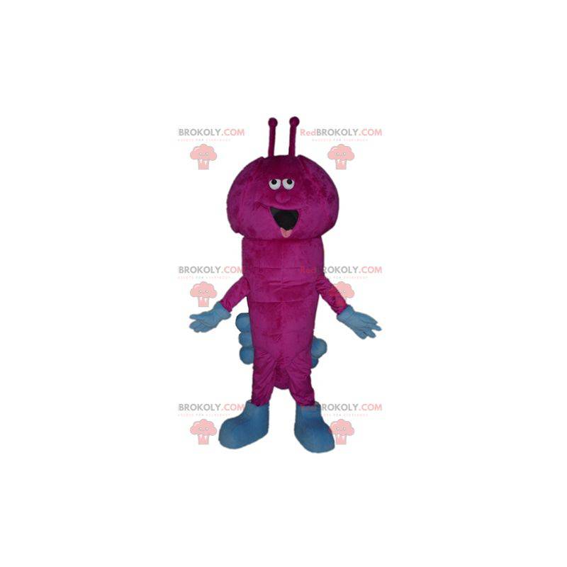 Mascote lagarta rosa e azul muito engraçado - Redbrokoly.com