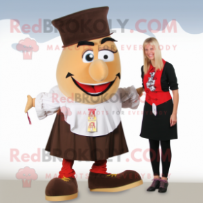 Tan Goulash mascot costume character dressed with a Pencil Skirt and Shoe clips