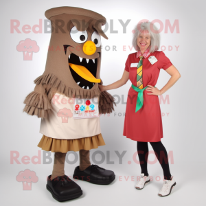 Tan Goulash mascot costume character dressed with a Pencil Skirt and Shoe clips