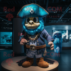 Blue Pirate mascot costume character dressed with a Hoodie and Rings