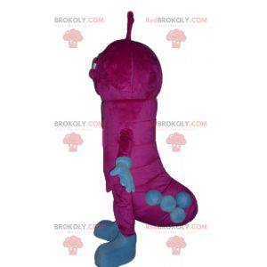 Mascota de oruga rosa y azul muy divertida - Redbrokoly.com