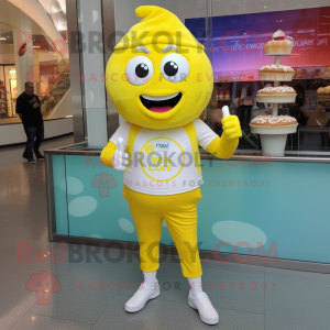 Lemon Yellow Cupcake mascot costume character dressed with a Capri Pants and Smartwatches