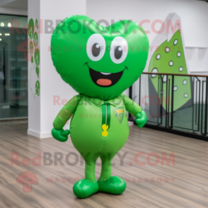 Green Heart Shaped Balloons mascot costume character dressed with a Jumpsuit and Shoe laces