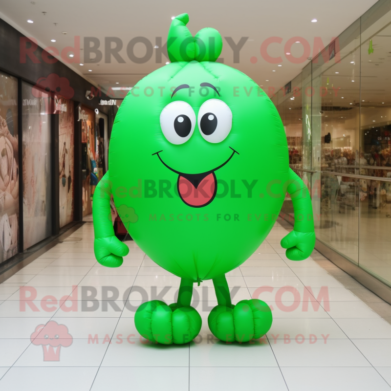 Green Heart Shaped Balloons mascot costume character dressed with a Jumpsuit and Shoe laces Green Heart Shaped Balloons mascot costume character dressed with a Jumpsuit and Shoe laces