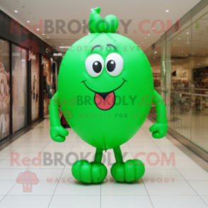 Green Heart Shaped Balloons mascot costume character dressed with a Jumpsuit and Shoe laces