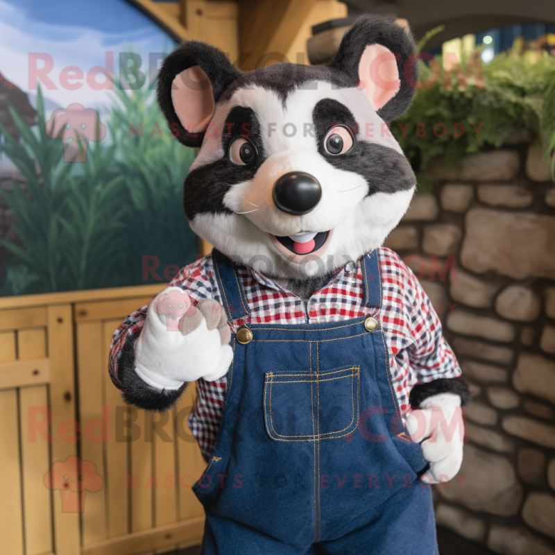 nan Badger mascot costume character dressed with a Dungarees and Ties