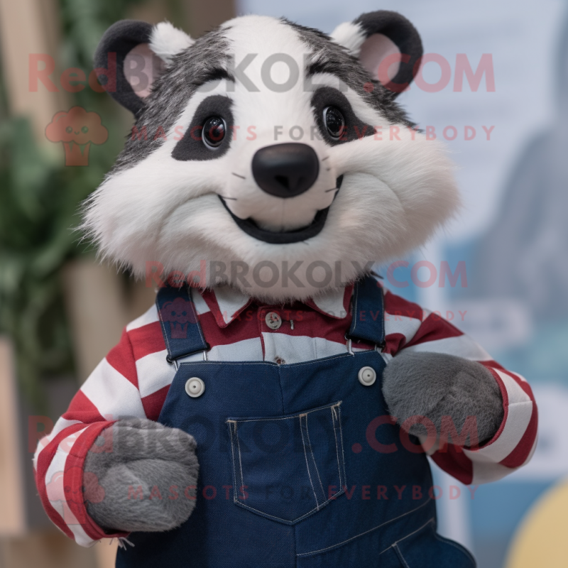 nan Badger mascot costume character dressed with a Dungarees and Ties