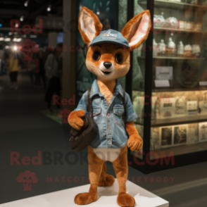 Rust Roe Deer mascot costume character dressed with a Skinny Jeans and Caps