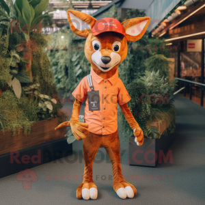 Rust Roe Deer mascot costume character dressed with a Skinny Jeans and Caps