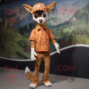 Rust Roe Deer mascot costume character dressed with a Skinny Jeans and Caps